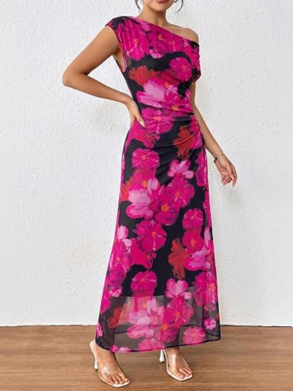 Women's Floral Off Shoulder Wedding Guest Dress Party Gown